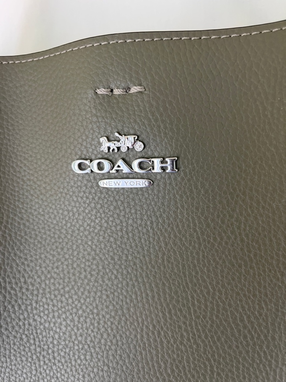 Coach Olive Green Pebbled Leather Shoulder Bag with Silver Logo - Picture 2 of 10